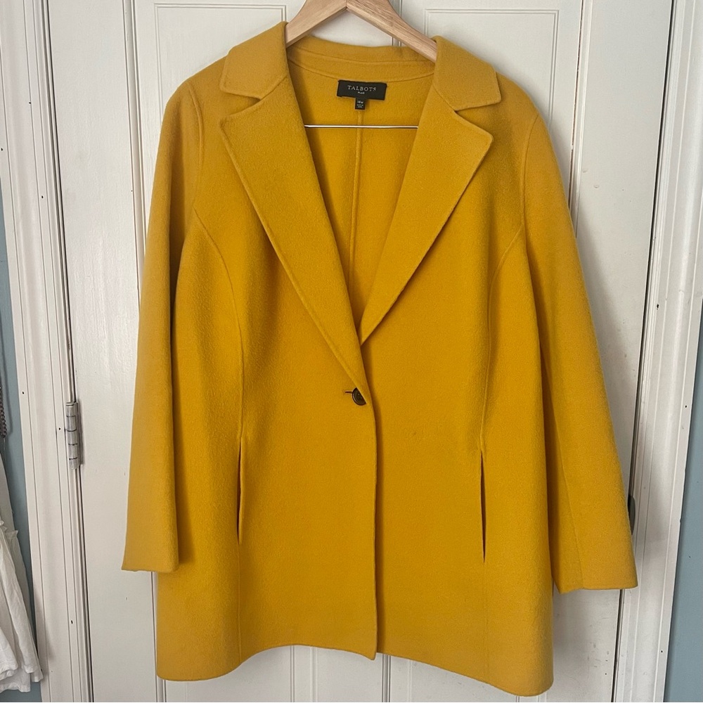 Womens Mustard Single-Button Boiled Wool Coat Blazer